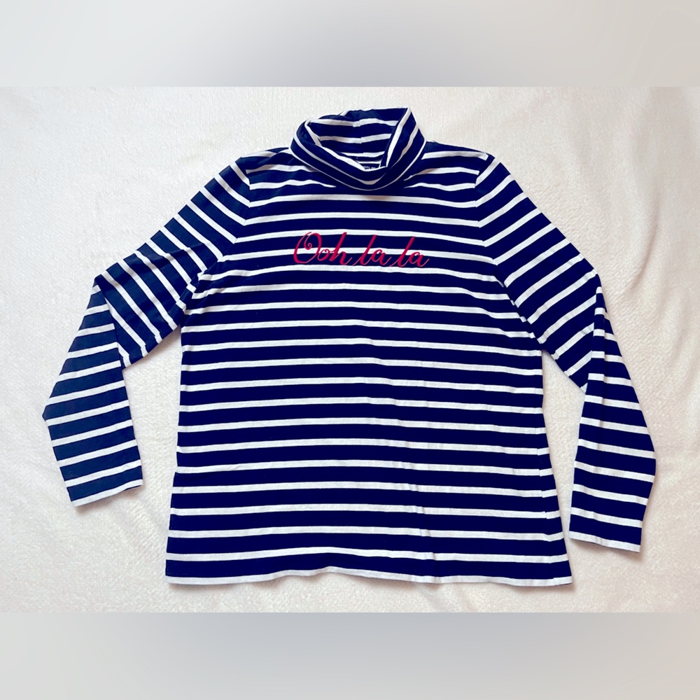 Talbots Women Cotton NauticalNavy Sailor Striped Turtle Neck Long Sleeve Top 1XP